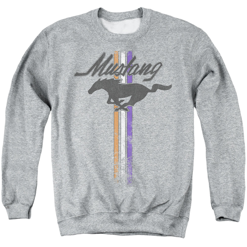 Ford Mustang/mustang Stripes-adult Crewneck Sweatshirt-athletic Heather