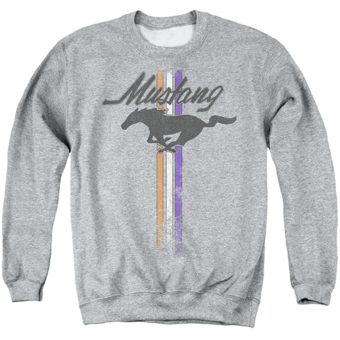 Ford Mustang/mustang Stripes-adult Crewneck Sweatshirt-athletic Heather