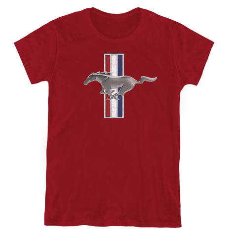 Ford Mustang/vintage Stripes-s/s Women's Tee-cardinal
