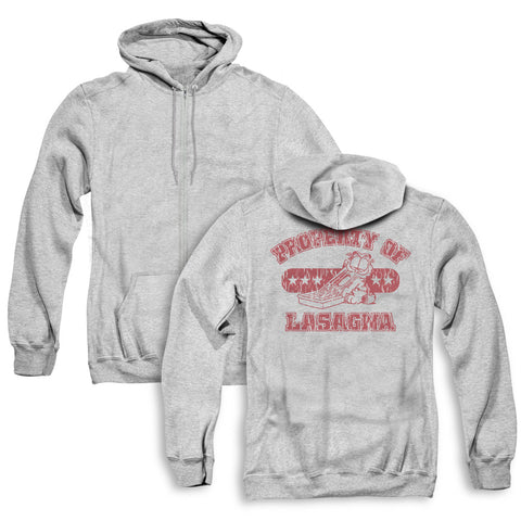 Garfield/property Of Lasagna (back Print) - Adult Zipper Hoodie - Athletic Heather