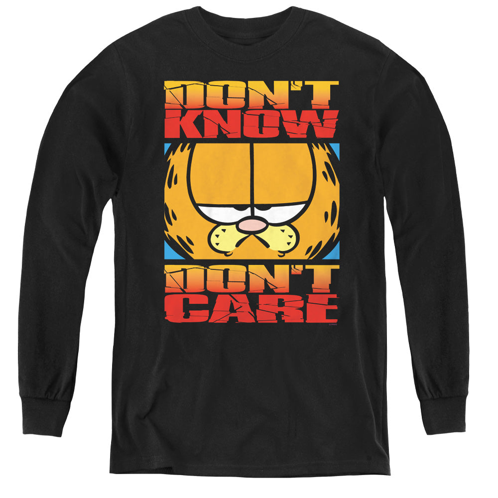 Garfield/dont Know Dont Care-youth Long Sleeve Tee-black