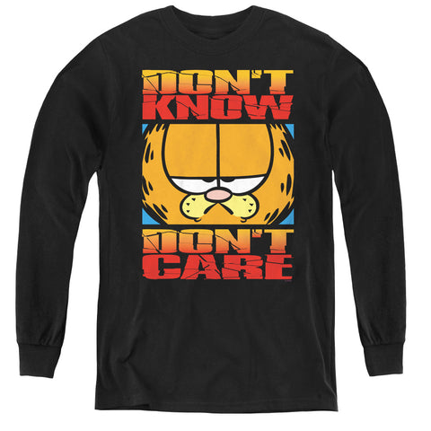 Garfield/dont Know Dont Care-youth Long Sleeve Tee-black