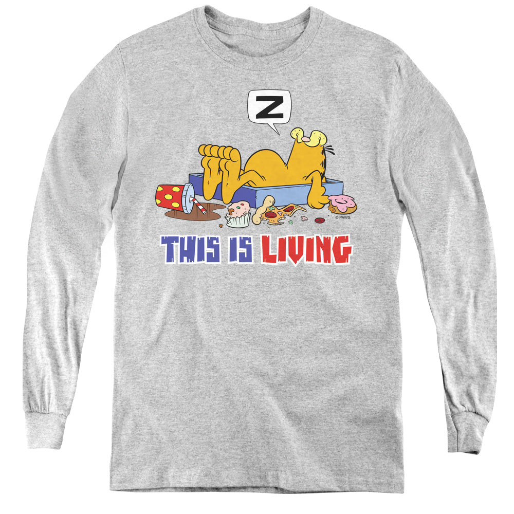 Garfield/this Is Living - Youth Long Sleeve Tee - Athletic Heather
