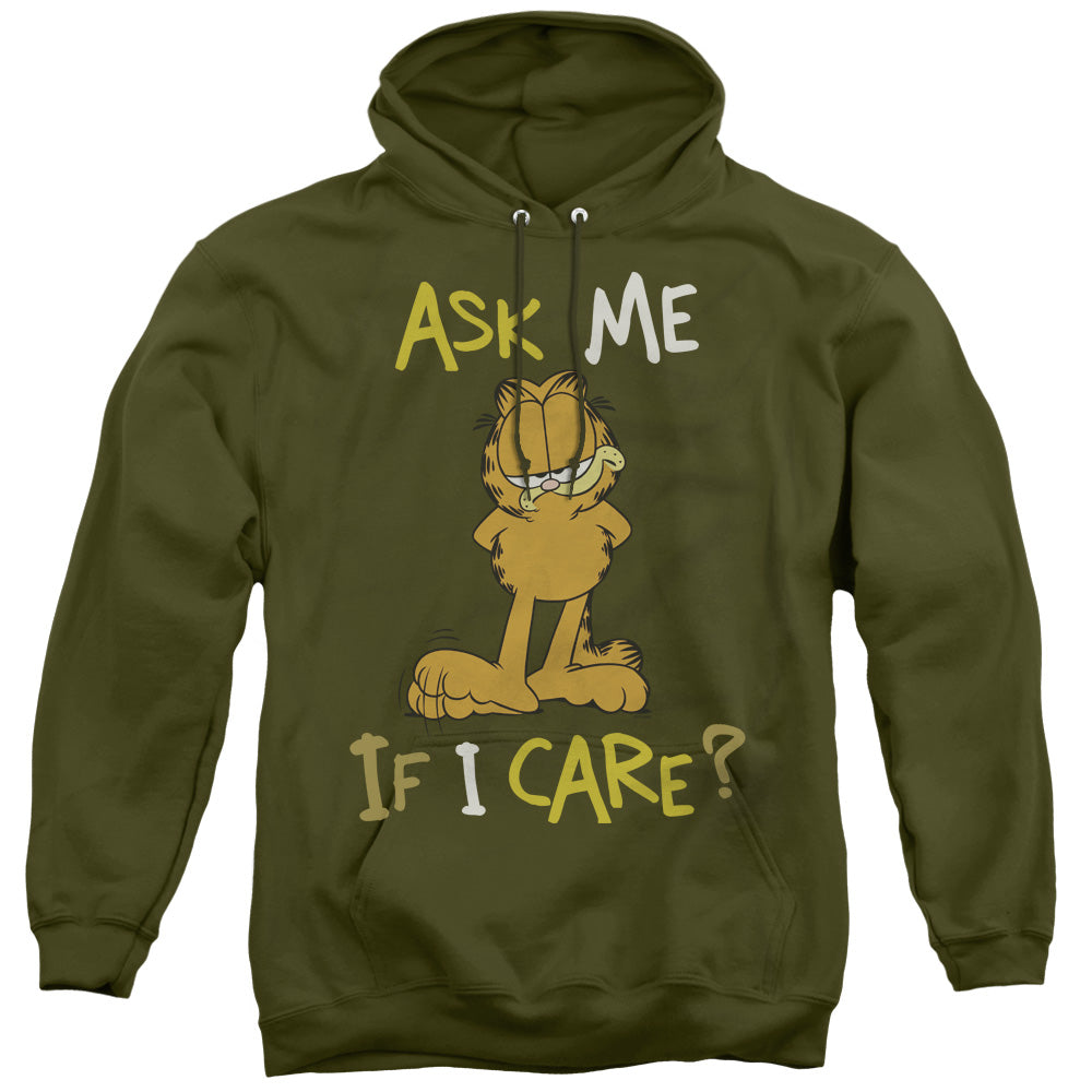 Garfield/ask Me If I Care - Adult Pull-over Hoodie - Military Green