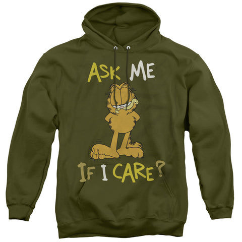 Garfield/ask Me If I Care - Adult Pull-over Hoodie - Military Green
