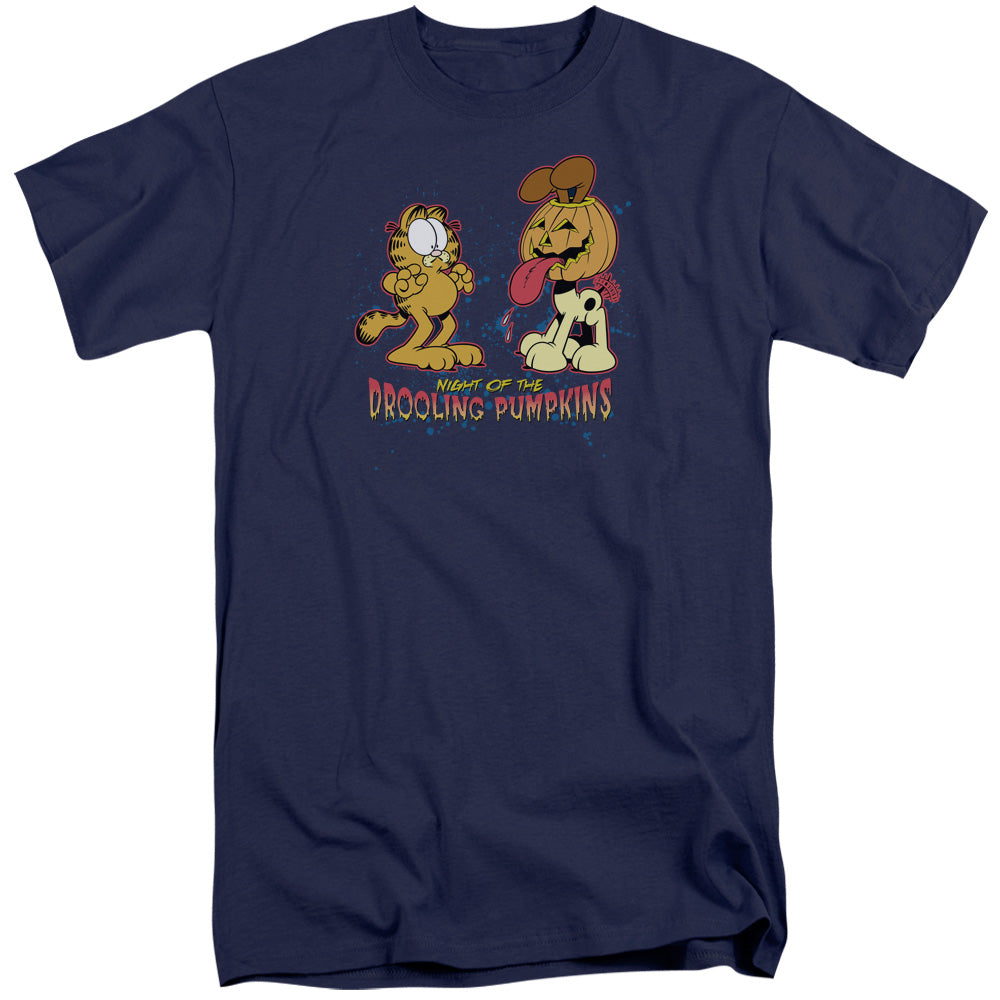 Garfield/drooling Pumpkins-s/s Adult Tall-navy