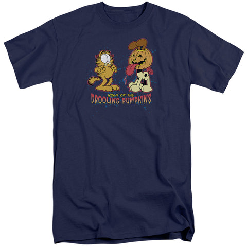 Garfield/drooling Pumpkins-s/s Adult Tall-navy