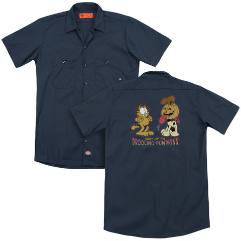 Garfield/drooling Pumpkins (back Print) - Adult Work Shirt - Navy