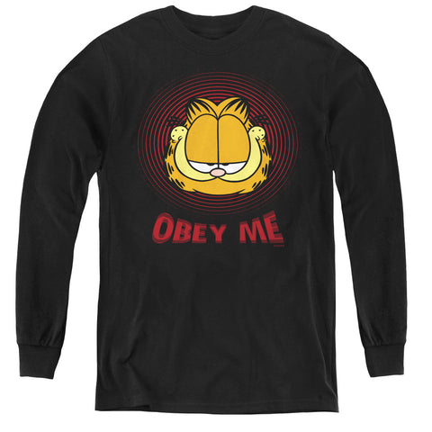 Garfield/obey Me - Youth Long Sleeve Tee - Black