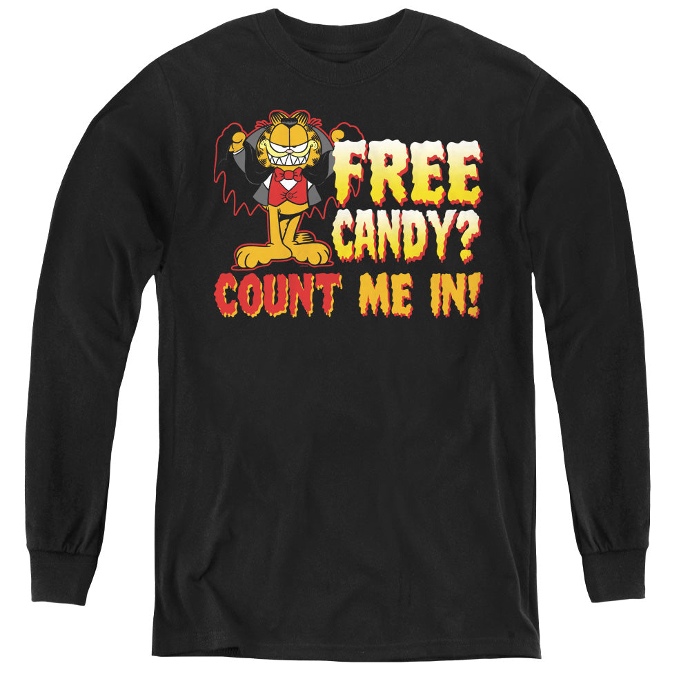Garfield/count Me In - Youth Long Sleeve Tee - Black