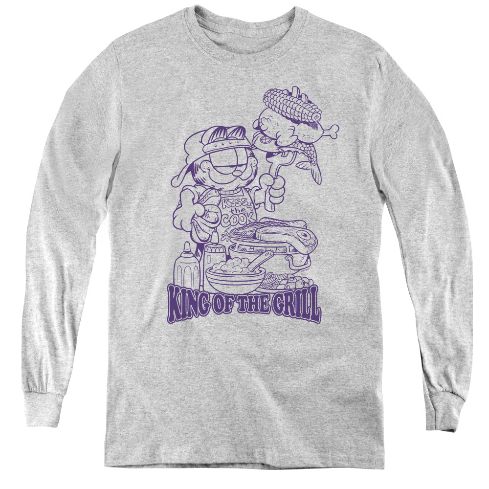 Garfield/king Of The Grill - Youth Long Sleeve Tee - Athletic Heather