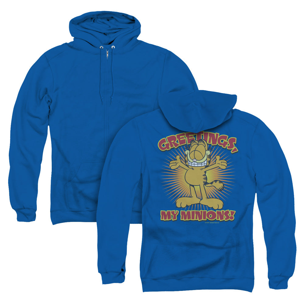 Garfield/minions (back Print) - Adult Zipper Hoodie - Royal Blue