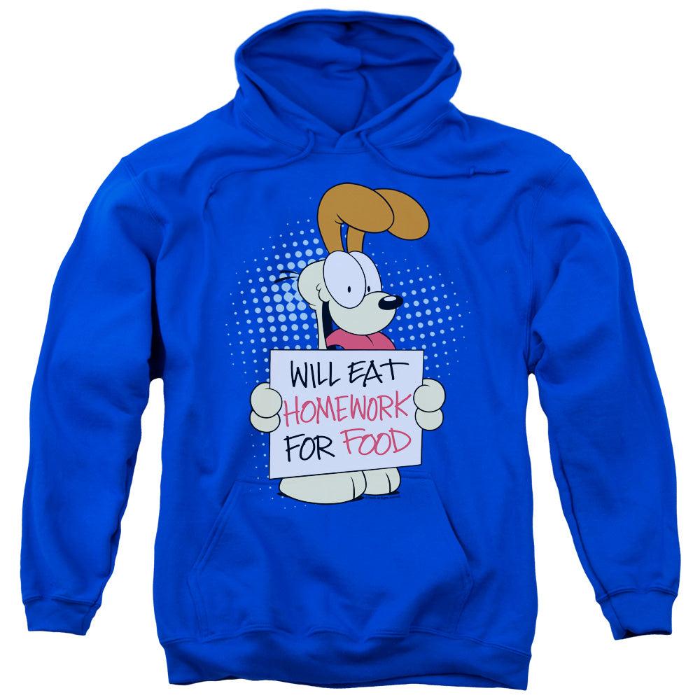 Garfield/will Eat Homework-adult Pull-over Hoodie-royal Blue