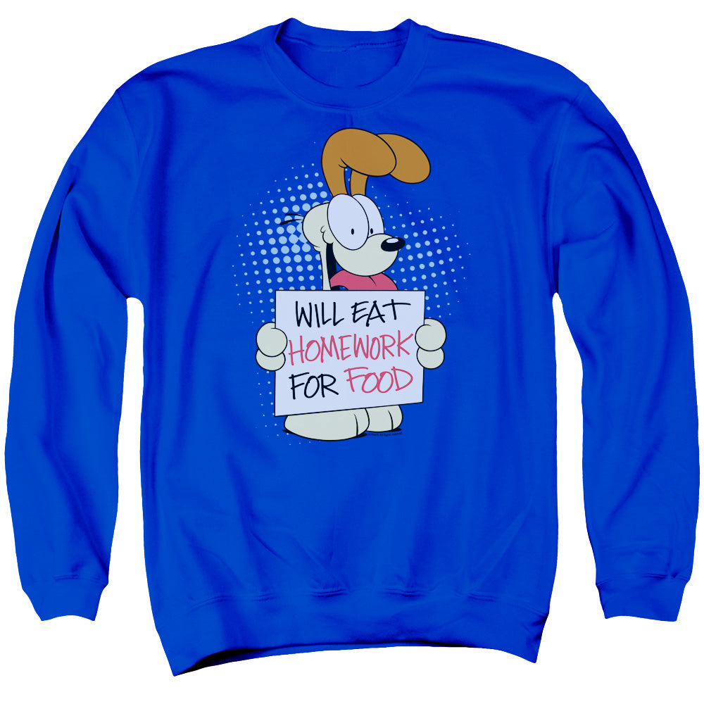 Garfield/will Eat Homework - Adult Crewneck Sweatshirt - Royal Blue
