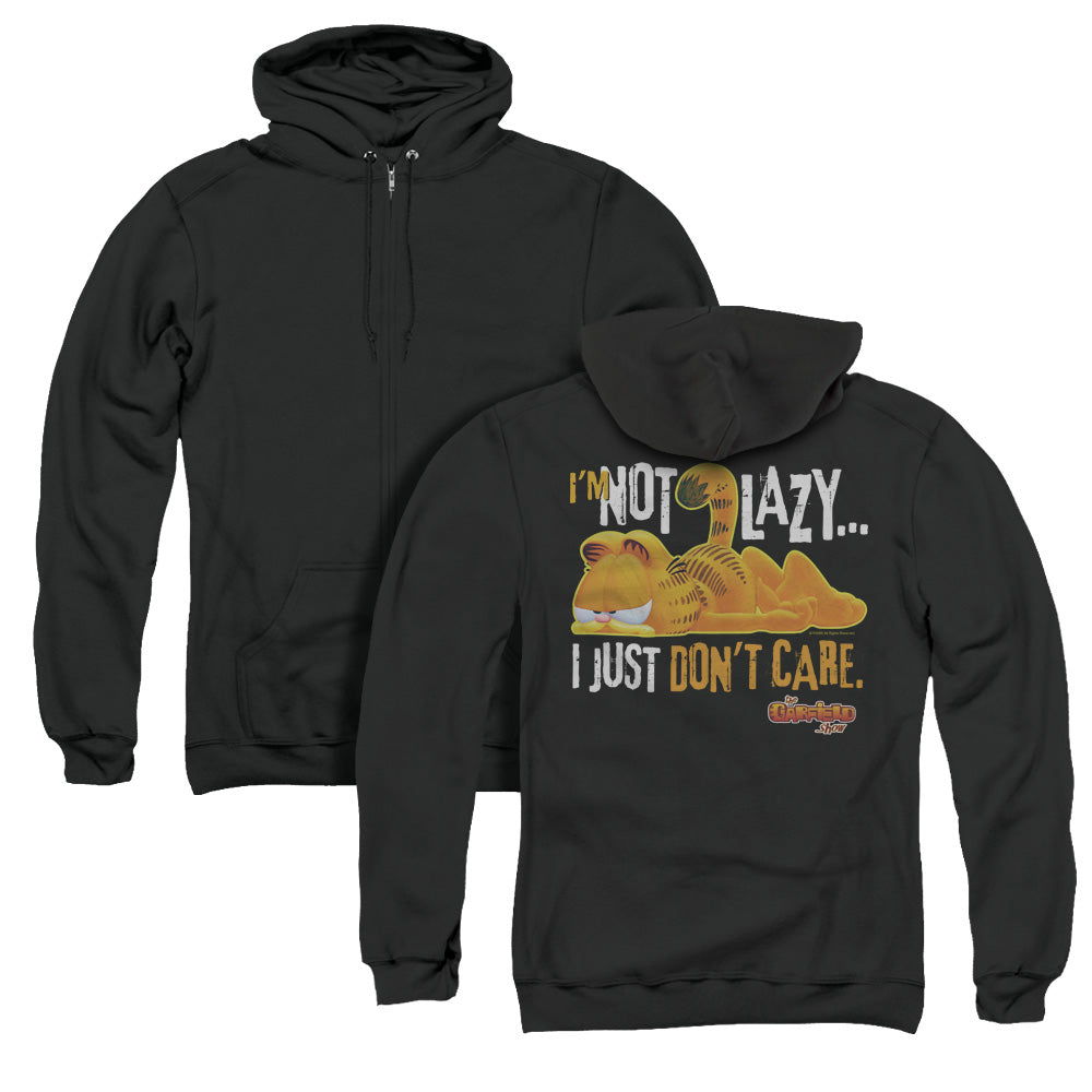 Garfield/not Lazy (back Print) - Adult Zipper Hoodie - Black