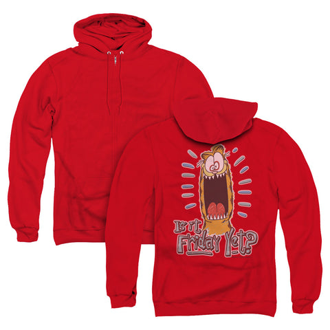 Garfield/friday (back Print) - Adult Zipper Hoodie - Red