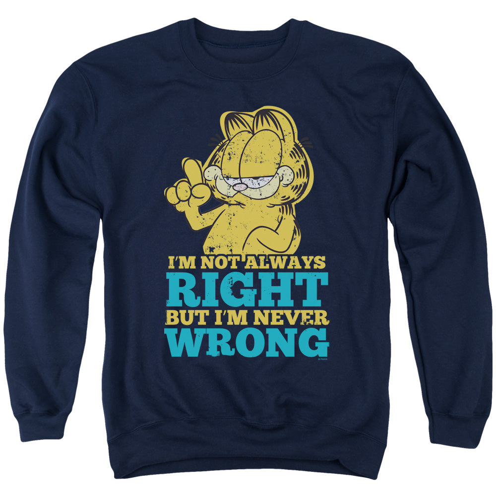 Garfield/never Wrong - Adult Crewneck Sweatshirt - Navy