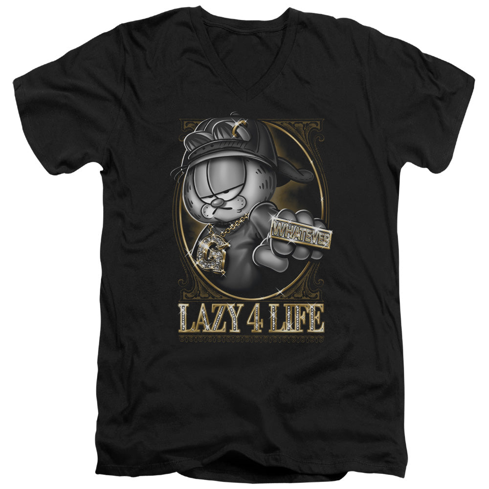 Garfield/lazy 4 Life - S/s Adult V-neck - Black