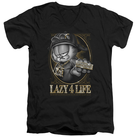 Garfield/lazy 4 Life - S/s Adult V-neck - Black