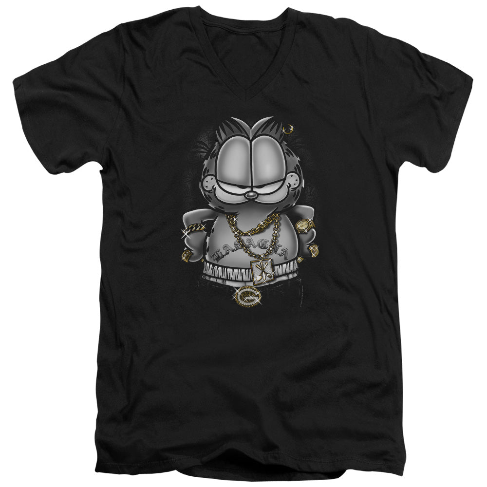 Garfield/lasagna For Life - S/s Adult V-neck - Black