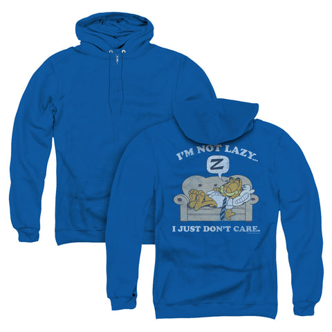 Garfield/not Lazy (back Print) - Adult Zipper Hoodie - Royal Blue