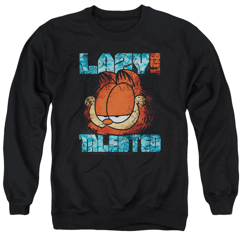 Garfield/lazy But Talented Distressed - Adult Crewneck Sweatshirt - Black