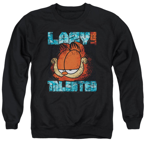 Garfield/lazy But Talented Distressed - Adult Crewneck Sweatshirt - Black
