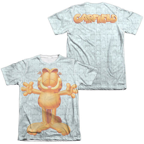 Garfield/free Hugs (front/back Print)-adult Poly/cotton S/s Tee-white