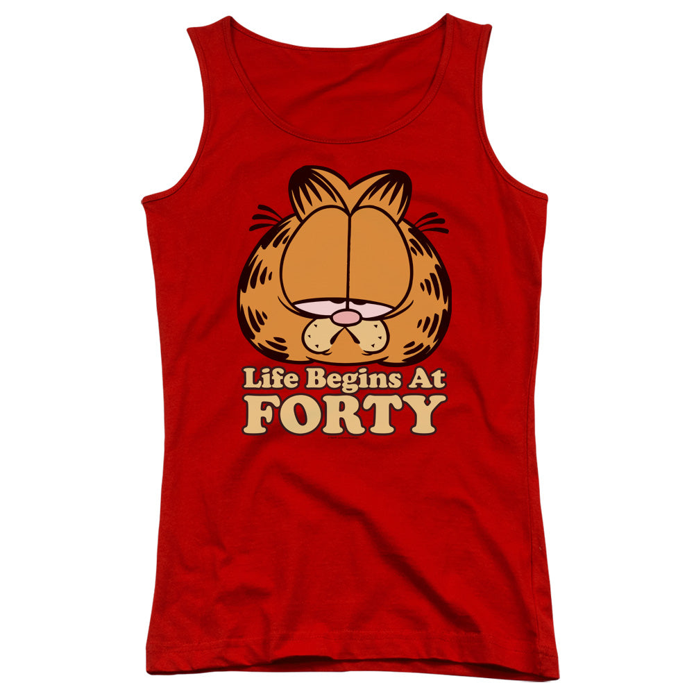 Garfield/life Begins At Forty-juniors Tank Top  -red