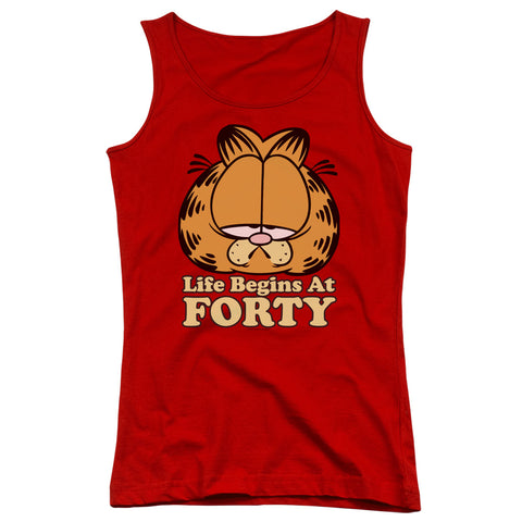 Garfield/life Begins At Forty-juniors Tank Top  -red