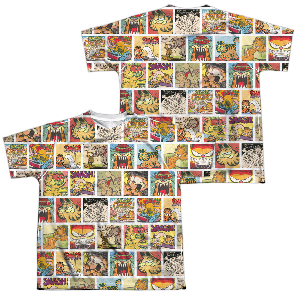 Garfield/collage (front/back Print)-s/s Youth Poly Crew-white