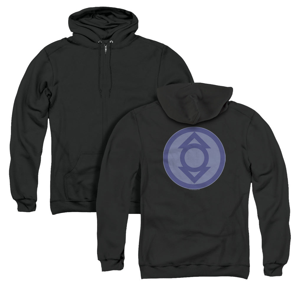 Green Lantern/indigo Symbol (back Print) - Adult Zipper Hoodie - Black