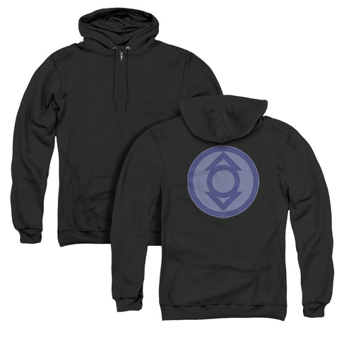 Green Lantern/indigo Symbol (back Print) - Adult Zipper Hoodie - Black