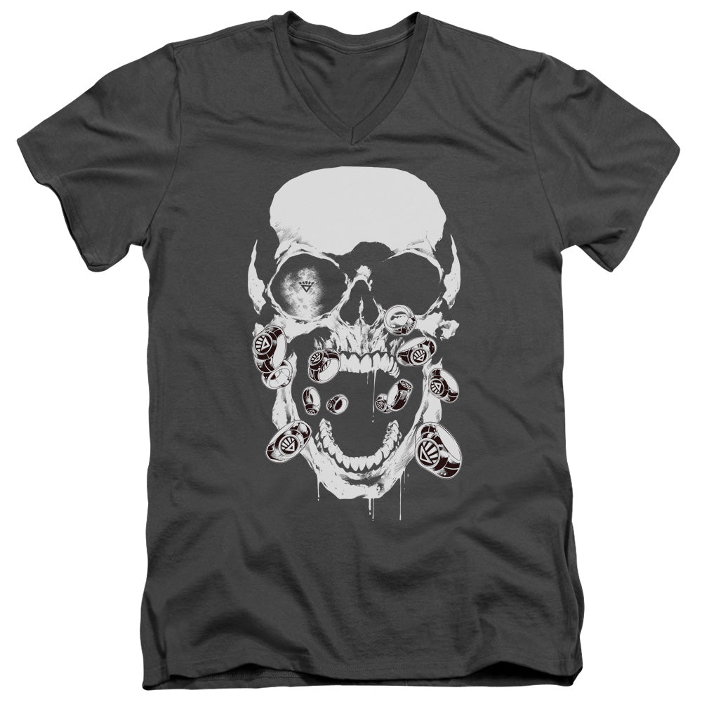 Green Lantern/black Lantern Skull - S/s Adult V-neck - Charcoal