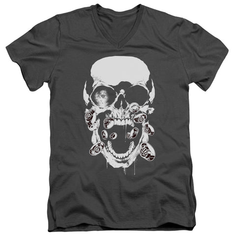 Green Lantern/black Lantern Skull - S/s Adult V-neck - Charcoal
