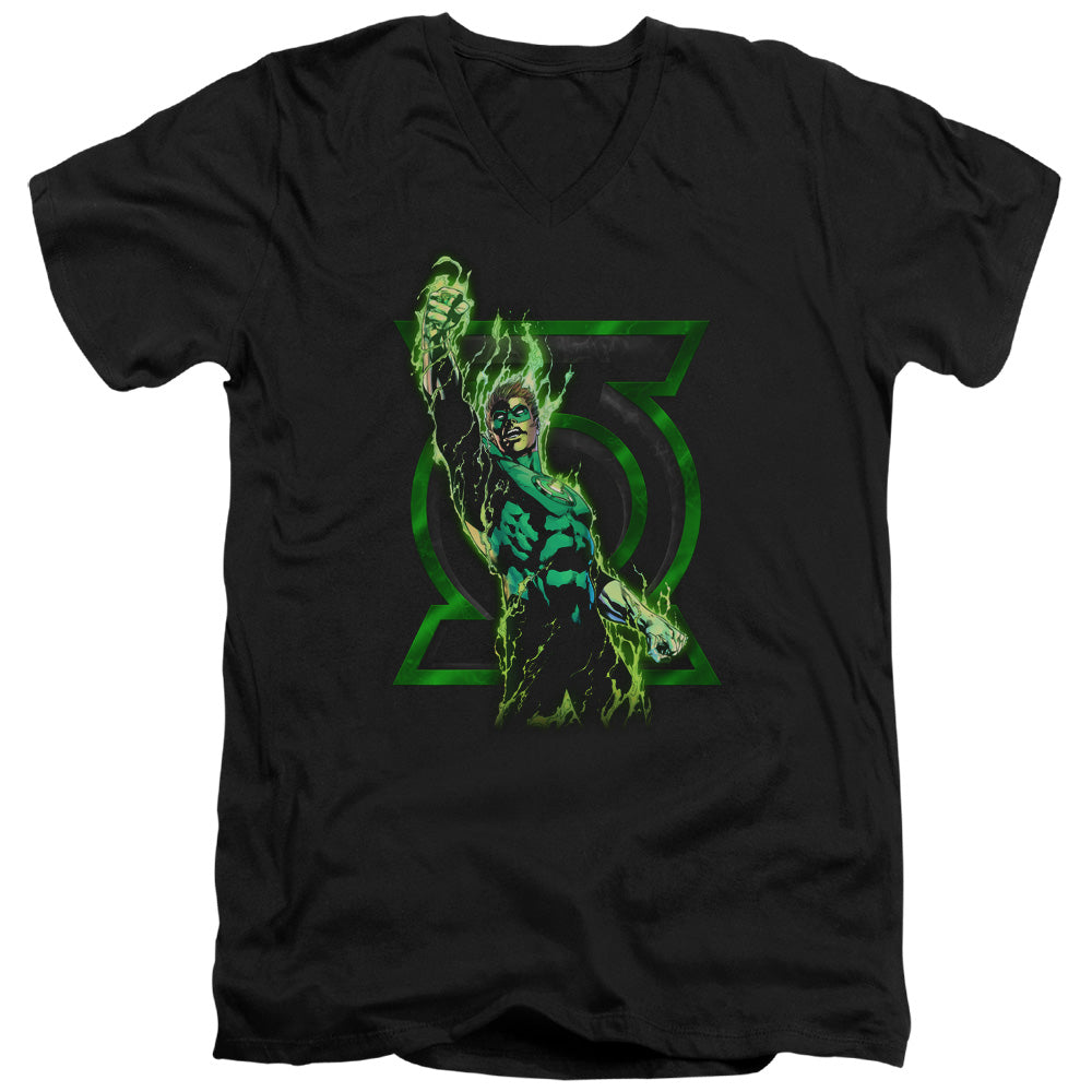 Green Lantern/fully Charged - S/s Adult V-neck - Black