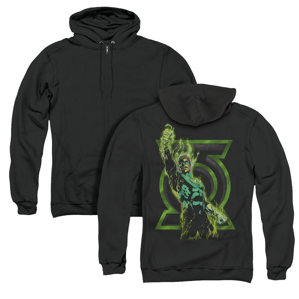 Green Lantern/fully Charged (back Print) - Adult Zipper Hoodie - Black