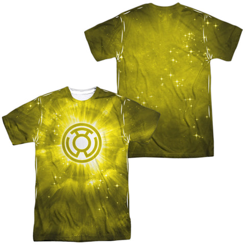 Green Lantern/yellow Energy (front/back Print) -  S/s Adult 100% Poly Crew - White