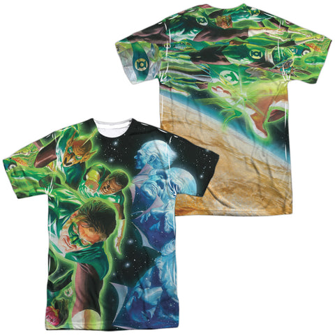 Green Lantern/guardians (front/back Print) -  S/s Adult 100% Poly Crew - White