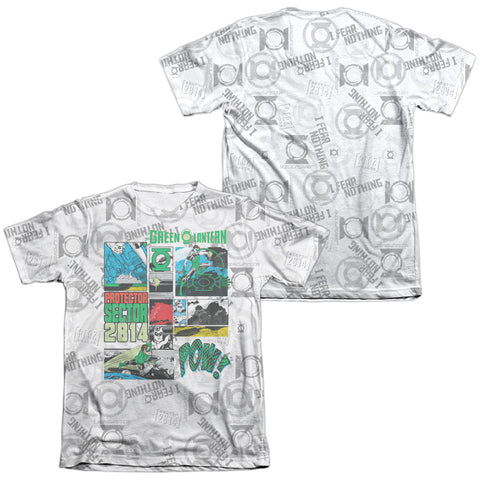 Green Lantern/sector Protecto (front/back Print) - Adult 65/35 Poly/cotton S/s Tee - White