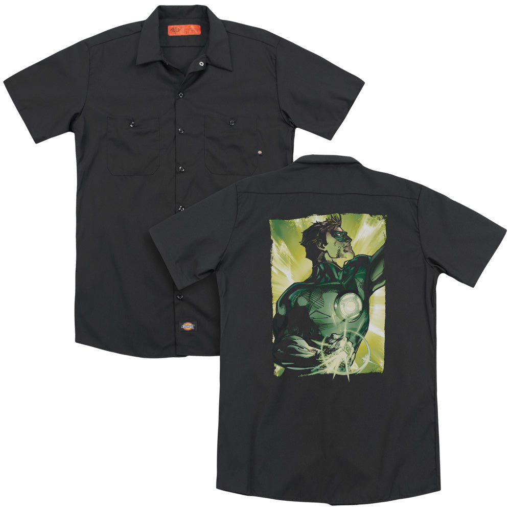 Green Lantern/up Up(back Print) - Adult Work Shirt - Black