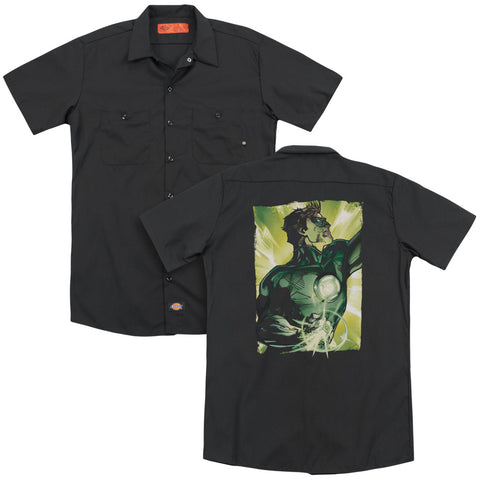 Green Lantern/up Up(back Print) - Adult Work Shirt - Black