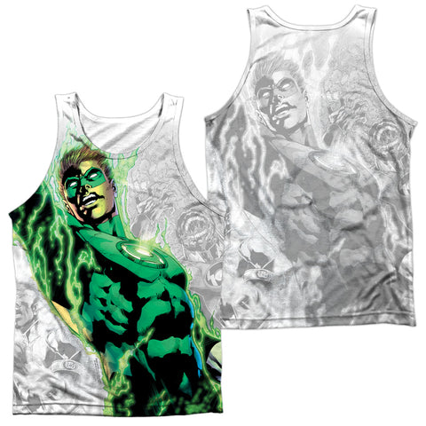 Green Lantern/light Em Up (front/back Print)-adult 100% Poly Tank Top-white