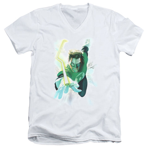 Green Lantern/clouds-s/s Adult V-neck 30/1-white