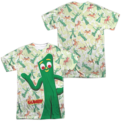Gumby/friendly Greeting (front/back Print)-s/s Adult Poly Crew-sublimate White
