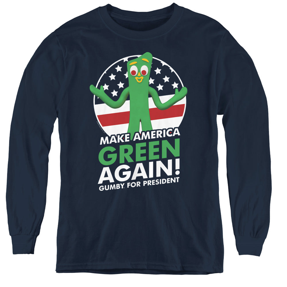 Gumby/for President-youth Long Sleeve Tee-navy