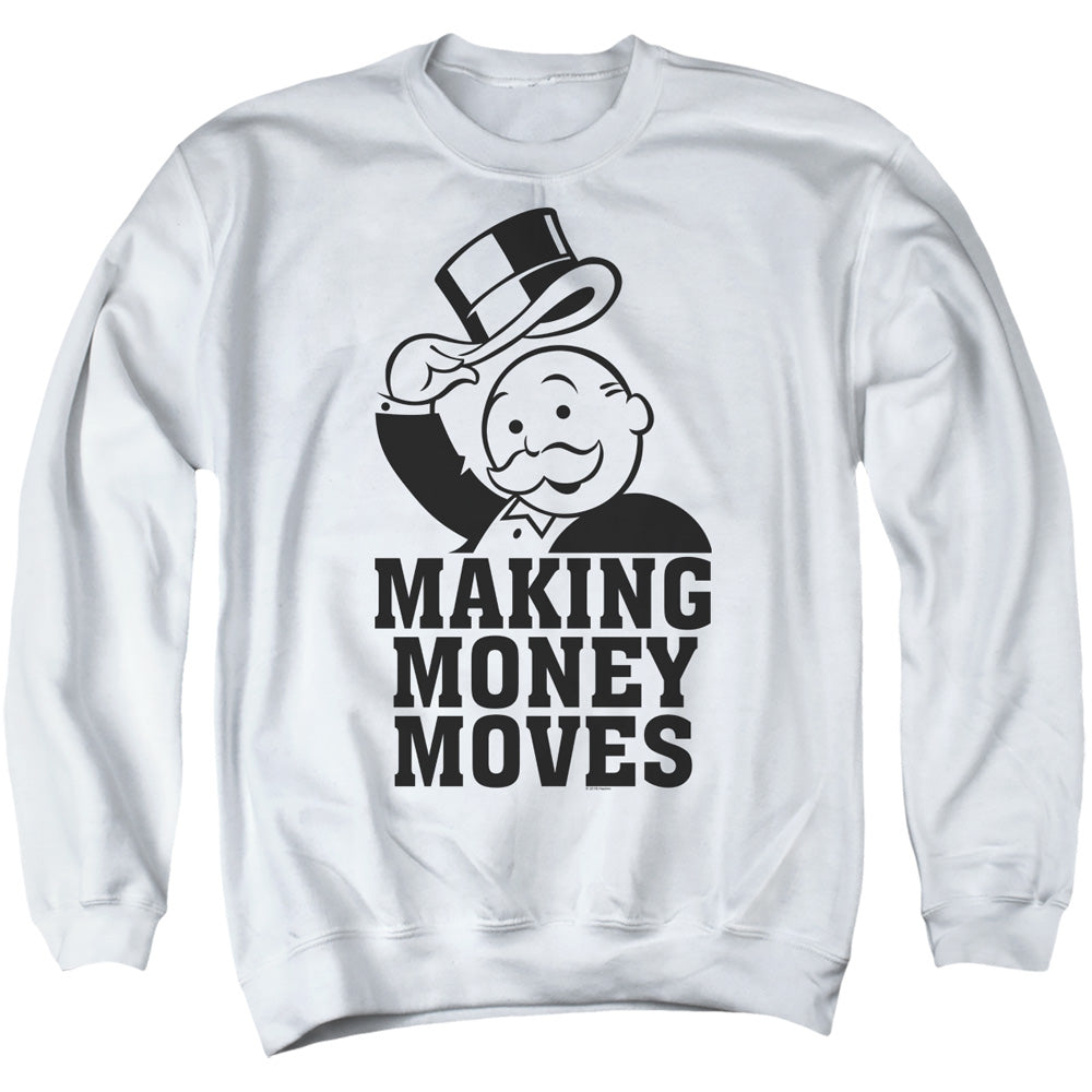 Monopoly/money Moves-adult Crewneck Sweatshirt-white