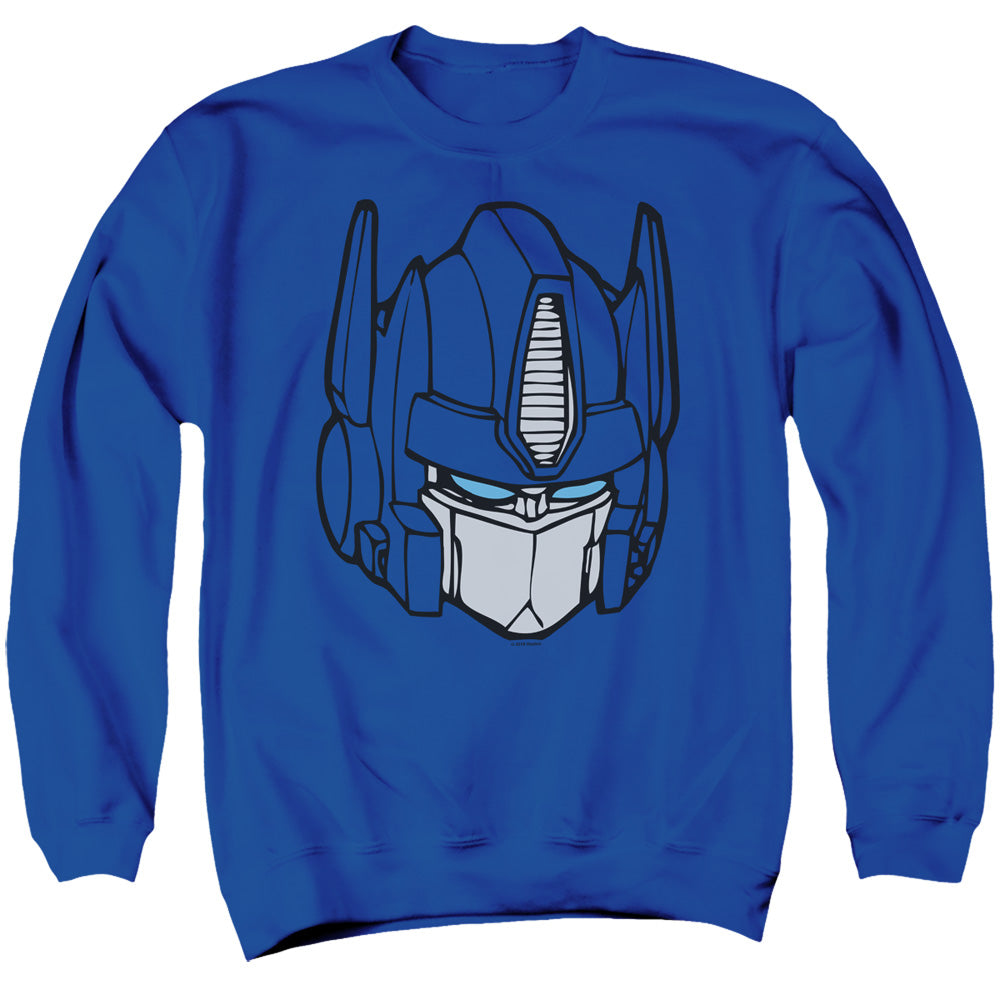 Transformers/optimus Head-adult Crewneck Sweatshirt-royal Blue