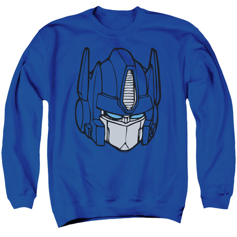 Transformers/optimus Head-adult Crewneck Sweatshirt-royal Blue