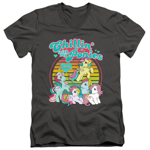 My Little Pony Retro/chillin With My Ponies-s/s Adult V-neck 30/1-charcoal